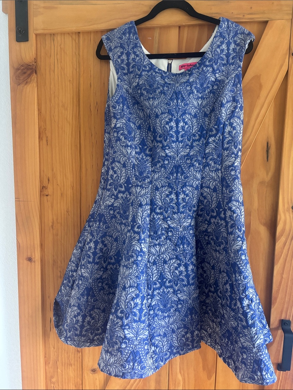 Betsey Johnson Blue and White Floral Jacquard Fit & Flare Dress